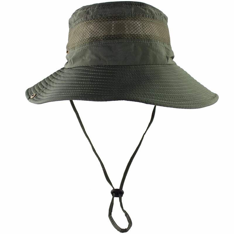 CAMOLAND Breathable Wide Brim Boonie Hat Outdoor UPF 50+ Sun Protection Mesh Safari Cap for Travel Fishing (Army Green) - Image 1